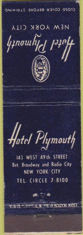 Matchbook Cover - Hotel Plymouth New York City NY