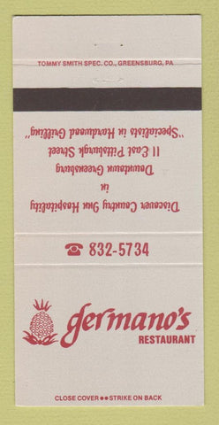 Matchbook Cover - Germano's Restaurant Greensburg PA 30 Strike