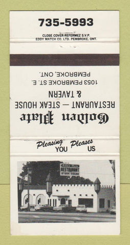 Matchbook Cover - Golden Place Restaurant Pembroke ON 30 Strike