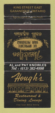 Matchbook Cover - Hough's Restaurant Gananoque ON WEAR 30 Strike