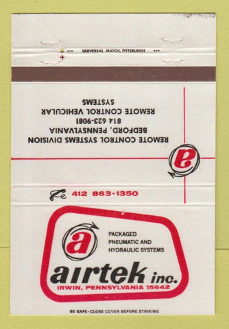 Matchbook Cover - Airtek Pneumatic Hydraulic Bedford PA Irwin 40 Strike