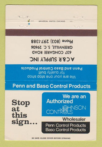 Matchbook Cover - Johnson Controls AC&R Supply Greenville SC 40 Strike