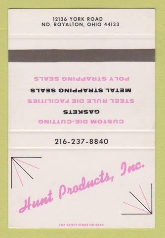 Matchbook Cover - Hunt Products Gaskets North Royalton OH SAMPLE 40 Strike