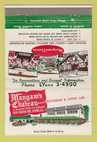 Matchbook Cover - Mangam's Chateau Supper Club Lyons IL 40 Strike