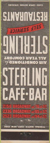 Matchbook Cover - Sterling Cafe Bar Restaurant New York NY