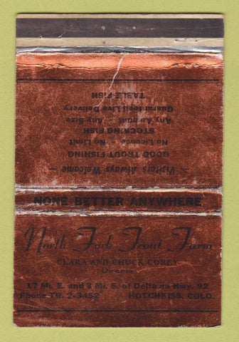 Matchbook Cover - North Fork Trout Farm Hotchkiss Colorado WORN 40 Strike