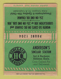 Matchbook Cover - Sinclair oil gas Anderson's Abilene KS BOBTAIL 40 Strike