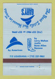 Matchbook Cover - Gary's Hat House Houston TX Justin Boots Nocona 40 Strike