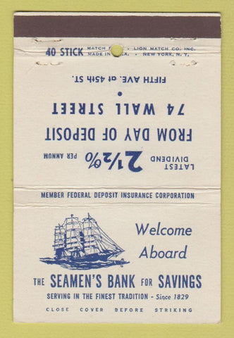 Matchbook Cover - Seamen's Bank for Savings New York City 40 Stick