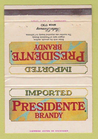 Matchbook Cover - Presidente Brandy Mexico WEAR 40 Strike