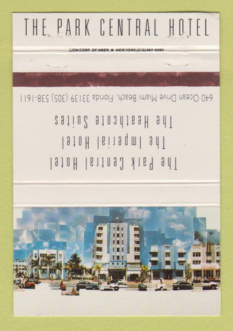 Matchbook Cover - Park Central Hotel Miami Beach FL 40 Strike