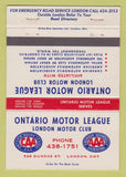 Matchbook Cover - Ontario Mottor League London ON AAA CAA 40 Strike