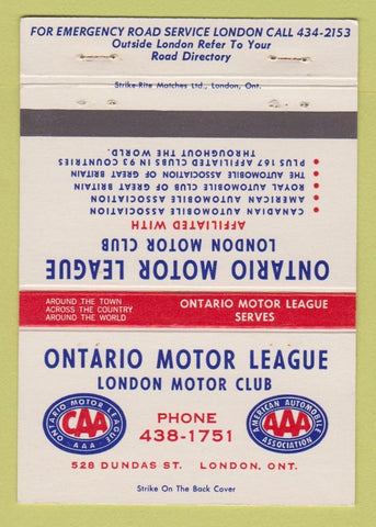 Matchbook Cover - Ontario Mottor League London ON AAA CAA 40 Strike