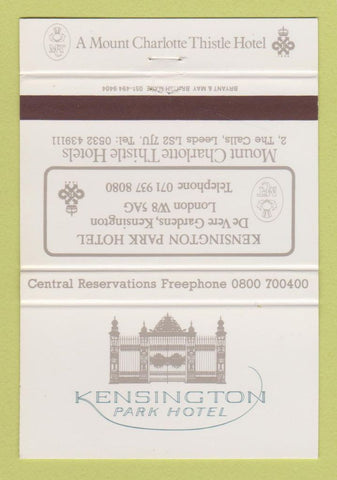 Matchbook Cover - Kensington Park Hotel London UK England 40 Strike