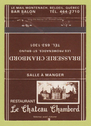 Matchbook Cover - Brasserie Chambord Beloeil QC WEAR 40 Strike