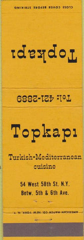 Matchbook Cover - Topkapi Turkish Restaurant New York NY