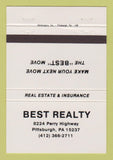 Matchbook Cover - Best Realty Pittsburgh PA 40 Strike