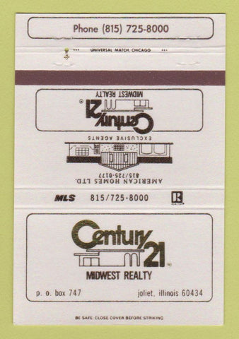 Matchbook Cover - Century 21 Real Estate Joliet IL 40 Strike