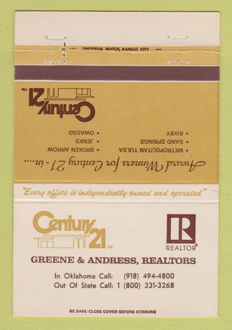 Matchbook Cover - Century 21 Real Estate Bixby Jenks Owasso OK 40 Strike