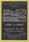 Matchbook Cover - Gallo Real Estate Insurance Philadelphia PA BLACK 40 Strike