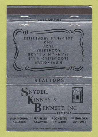 Matchbook Cover - Snyder Kinney Bennet Real Estate Birmingham MI 40 Strike