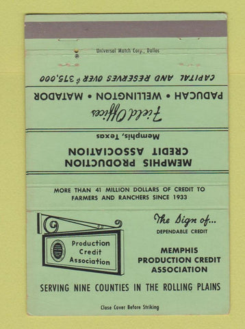 Matchbook Cover - Memphis Production Credit Association Memphis TX 40 Strike