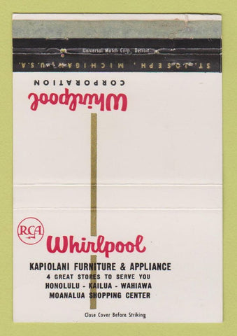 Matchbook Cover - Whirlpool Appliances Kapiolani Honolulu Hawaii WEAR 40 Strike