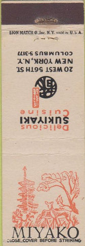 Matchbook Cover - Miyako Sukiyaki Restaurant New York City NY