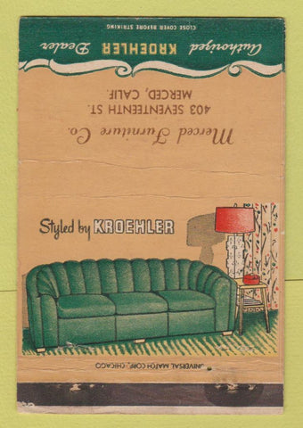 Matchbook Cover - Kroehler Furniture Merced CA 40 Strike