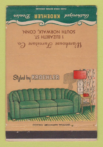 Matchbook Cover - Kroehler Furniture South Norwalk CT 40 Strike