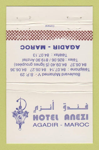 Matchbook Cover - Hotel Anezi Agadir Maroc Morocco  40 Strike