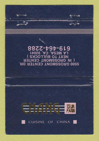 Matchbook Cover - Chang Chinese Restaurant La Mesa CA WEAR 40 Strike