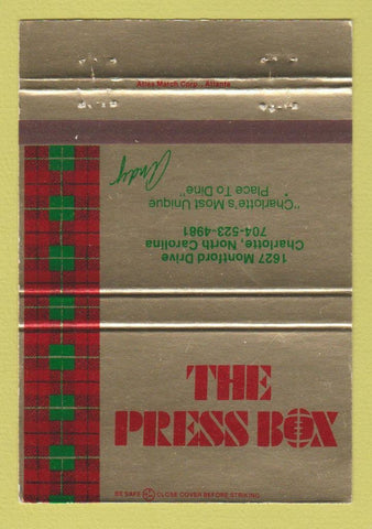 Matchbook Cover - The Press Box Charlotte NC 40 Strike
