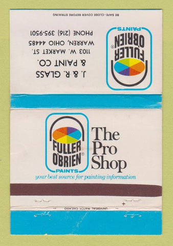 Matchbook Cover - Fuller O'Brien Paints J&R Glass Warren OH WORN 40 Strike