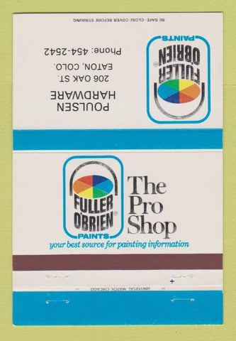 Matchbook Cover Fuller O'Brien Paints Poulsen Hardware Eaton Colorado 40 Strike