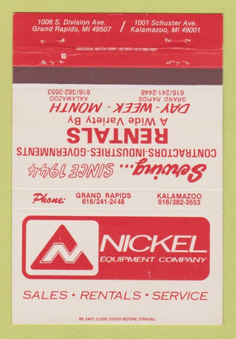 Matchbook Cover - Nickel Equipment Grand Rapids Kalamazoo MI 40 Strike