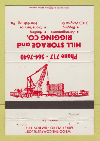 Matchbook Cover - Hill Storage Rigging Harrisburg PA 40 Strike