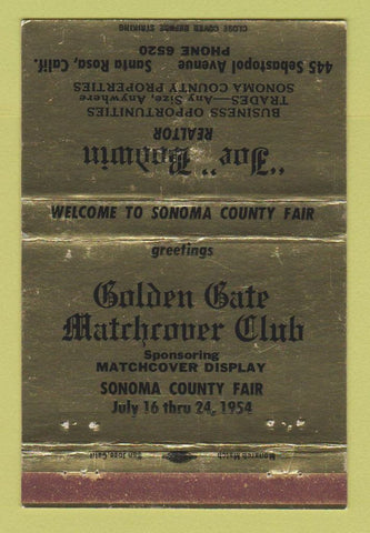 Matchbook Cover - Joe Bodwin Real Estate Santa Rosa CA GOLD WEAR 40 Strike