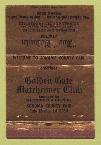 Matchbook Cover - Joe Bodwin Real Estate Santa Rosa CA BRONZE WEAR 40 Strike