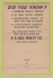 Matchbook Cover - RA Gall Real Estate Cleveland OH WORN 40 Stick