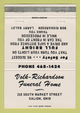 Matchbook Cover - Volk Richardson Funeral Home Galion OH WEAR 40 Strike