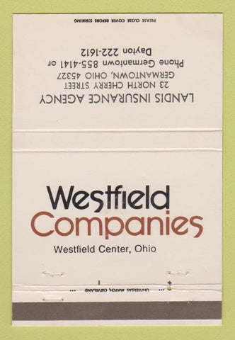Matchbook Cover - Westfield Companies Landis Insurance Germantown OH 40 Strike