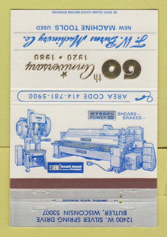 Matchbook Cover - FW Burns Machinery Butler WI 1980 40 Strike