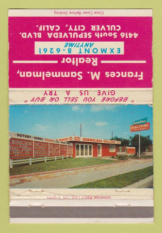 Matchbook Cover - Frances Sammelman Real Estate Culver City CA WEAR 40 Strike