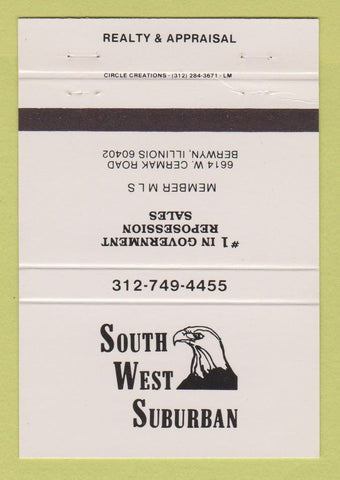 Matchbook Cover - South West Suburban Real Estate Berwyn IL repo 40 Strike