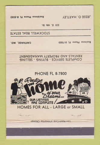 Matchbook Cover - Stockwell Real Estate Carthage MO WEAR 40 Strike