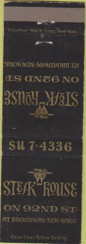 Matchbook Cover - Steak House New York City NY