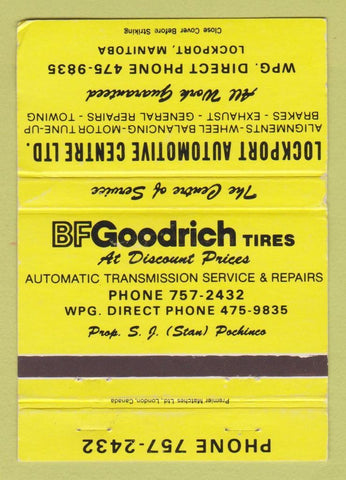 Matchbook Cover BF Goodrich Tires Lockport Auto Centre MB WEAR YELLOW 40 Strike