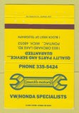 Matchbook Cover Munk's Motors Volkswagen Honda Repair Pontiac MI WEAR 40 Strike