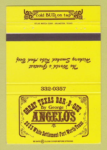 Matchbook Cover - Great Texas BBQ George Angelo's Fort Worth TX 40 Strike